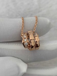 Custom Solid 18K Gold Bulgari Jewelry Serpenti Viper Pendant Necklace set with Pavé Diamonds on the Head and Tail