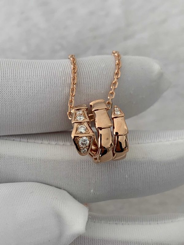 Custom Solid 18K Gold Bulgari Jewelry Serpenti Viper Pendant Necklace set with Pavé Diamonds on the Head and Tail