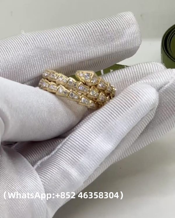 Custom Solid 18k Gold Bulgari Jewelry Serpenti Viper Two-coil Ring set with Full Pavé Diamonds