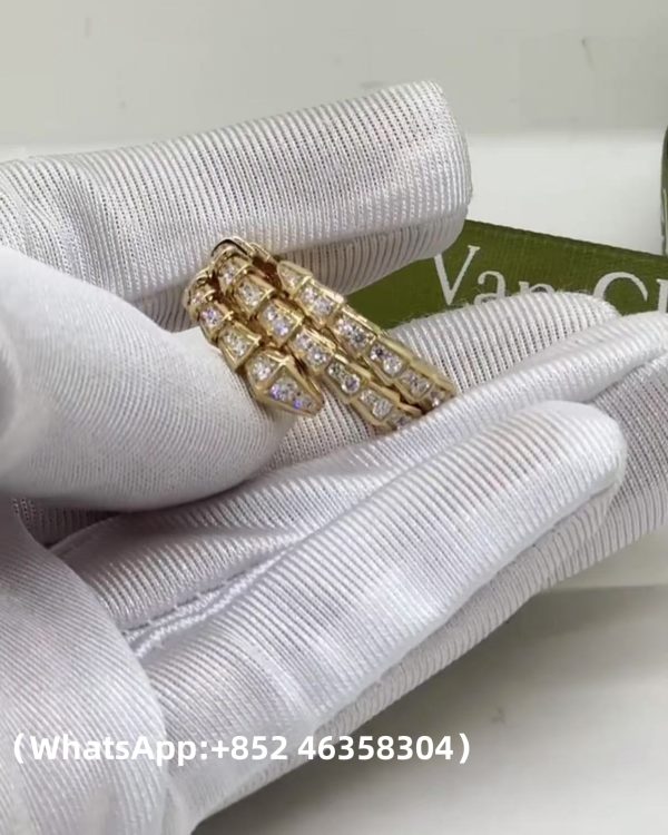 Custom Solid 18k Gold Bulgari Jewelry Serpenti Viper Two-coil Ring set with Full Pavé Diamonds