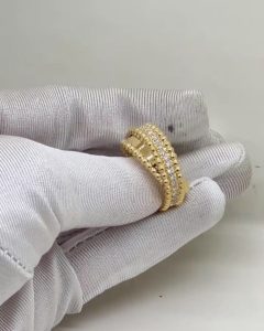 Custom Solid 18k Gold Van Cleef & Arpels Jewelry Perlée Diamonds Duo Ring