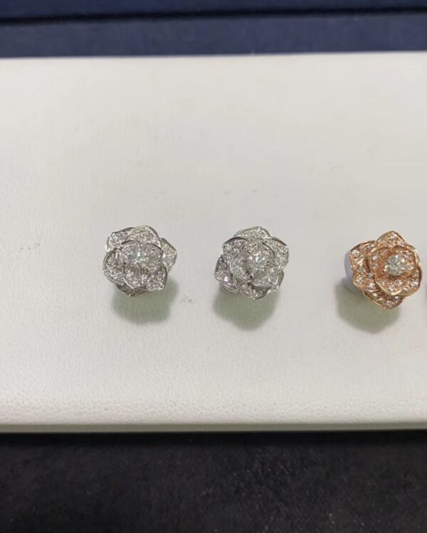 Custom Solid 18k Gold Piaget Rose Earrings in Rhodium Finish 18K White Gold Set with 172 Brilliant-Cut Diamonds (approx. 2.36 ct)