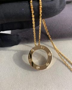 Custom Solid 18k Gold Cartier Jewelry LOVE Pendant, 3 Diamonds