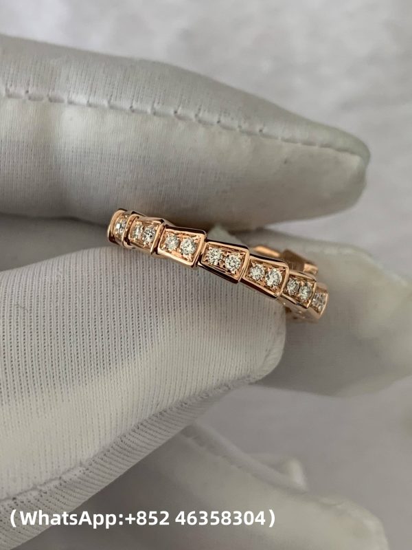 Custom Solid 18k Gold Bulgari Jewelry Serpenti Viper One-coil Ring set with Full Pavé Diamonds