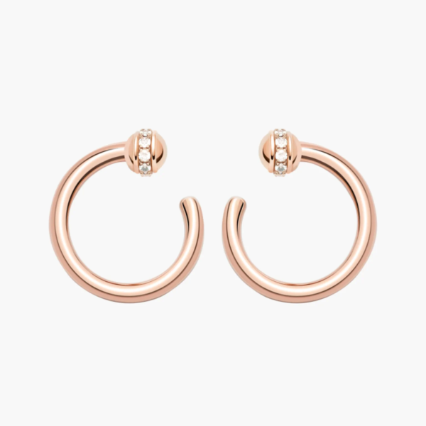 bc25200b-c927-4691-9889-1ecd7857a159 Custom Solid 18k Gold Piaget Possession Open Hoop Earrings in 18K Rose Gold Set with 20 Brilliant-Cut Diamonds (approx. 0.20 ct)
