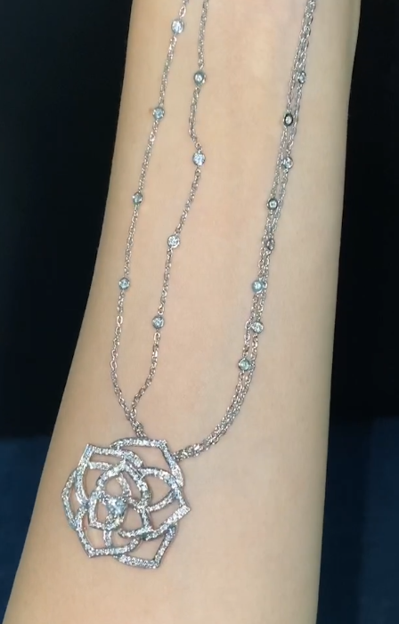 c75bb4e8edaa8748bce65bb4a3825189 Custom Solid 18k Gold Piaget Jewelry Rose Pendant in Rhodium Finish Set with 159 Brilliant-Cut Diamonds