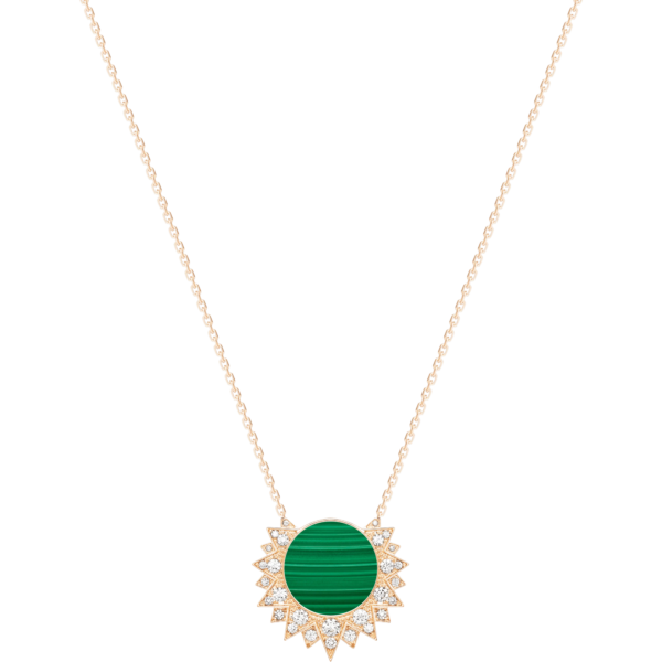 c990c296-cb43-4ee8-9aaa-0cea607a0677 Custom Solid 18k Gold Piaget Sunlight Pendant in 18K Rose Gold Set with a Malachite (approx. 2.30 cts) and 28 Brilliant-Cut Diamonds (approx. 0.17 ct)