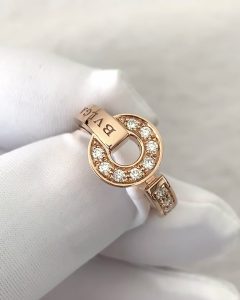 Custom Solid 18k Gold Bulgari Bulgari Ring Set with Pavé Diamonds