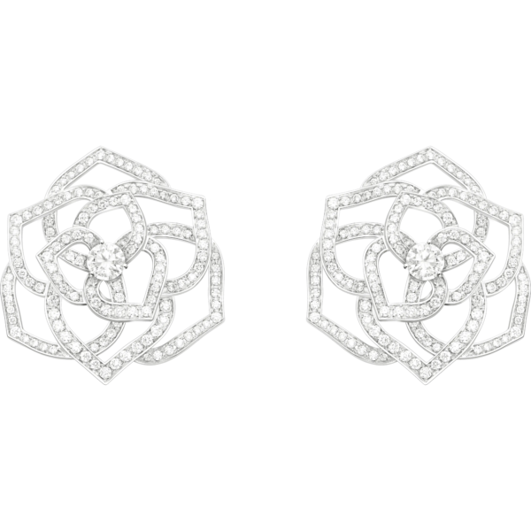 d1a782a478353d383e28afe4c7c49aac Custom Solid 18k Gold Piaget Rose Earrings in Rhodium Finish 18K White Gold Set with 282 Brilliant-Cut Diamonds (approx. 1.48 ct)
