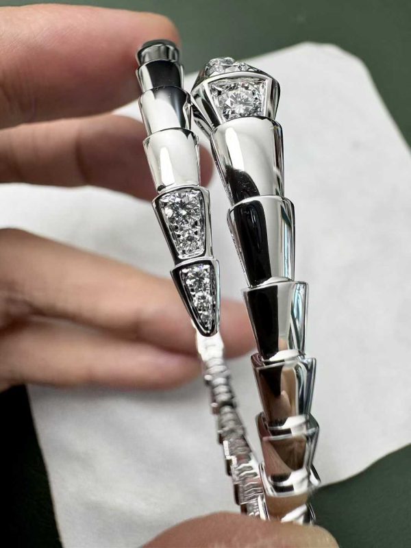 Custom Solid 18K Gold Bulgari Jewelry Serpenti Viper One-coil Bracelet set with Pavé Diamonds on the Head and Tail