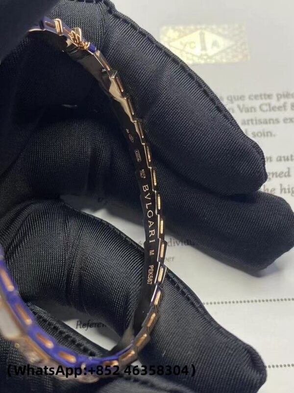 d22195303b982f54875acbaa6e837cd6 (1) Custom Solid 18k Gold Bulgari Jewelry Serpenti Viper Single Loop Bracelet in 18k Rose Gold with Pavé Diamonds and White Mother-of-Pearl