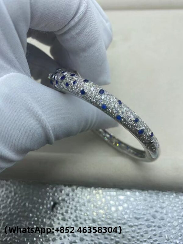 Custom Solid 18k Gold Cartier Jewelry Panthère De Cartier Bracelet, Sapphires and Paved Diamonds