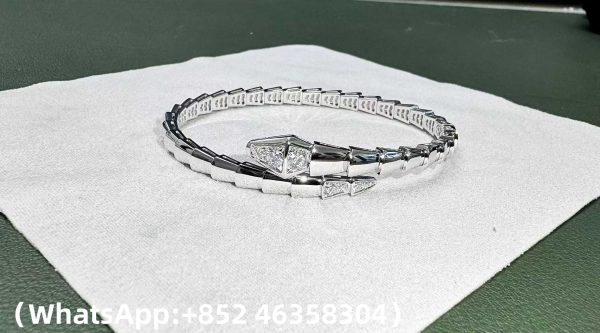 Custom Solid 18K Gold Bulgari Jewelry Serpenti Viper One-coil Bracelet set with Pavé Diamonds on the Head and Tail