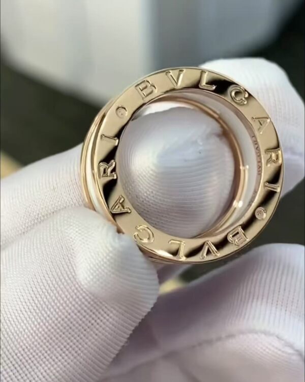 Custom Solid 18k Gold Bulgari Jewelry B.zero1 Two-Band Ring With Two Loops and a White Ceramic Spiral