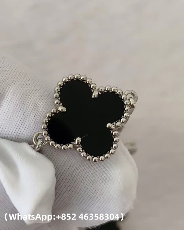 Custom Solid 18k Gold Van Cleef & Arpels Jewelry Vintage Alhambra Bracelet, 5 Motifs, Diamond, Onyx