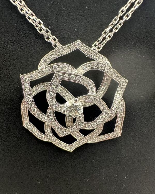 ea99269903428ffda71ffe4c47e88b14 Custom Solid 18k Gold Piaget Jewelry Rose Pendant in Rhodium Finish Set with 159 Brilliant-Cut Diamonds