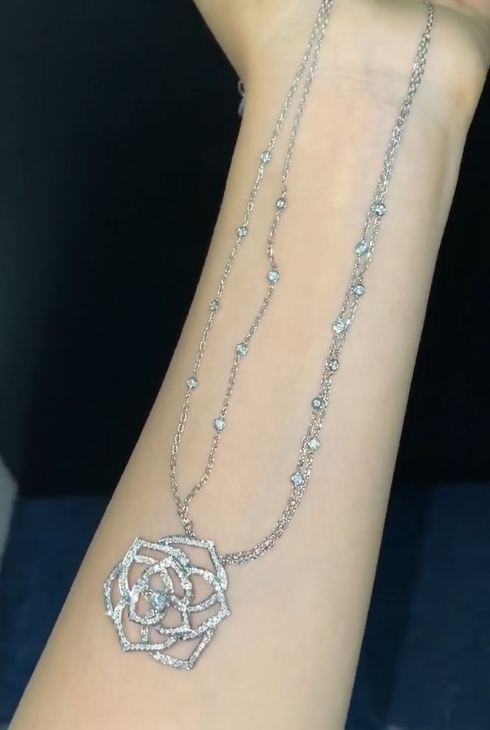 f31eb2a610f78d6b3908567d4da4be11 Custom Solid 18k Gold Piaget Jewelry Rose Pendant in Rhodium Finish Set with 159 Brilliant-Cut Diamonds