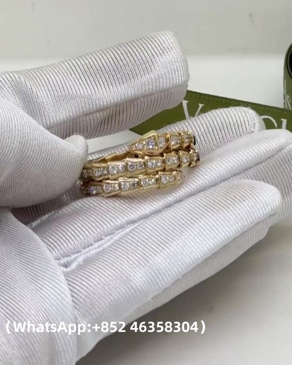 Custom Solid 18k Gold Bulgari Jewelry Serpenti Viper Two-coil Ring set with Full Pavé Diamonds