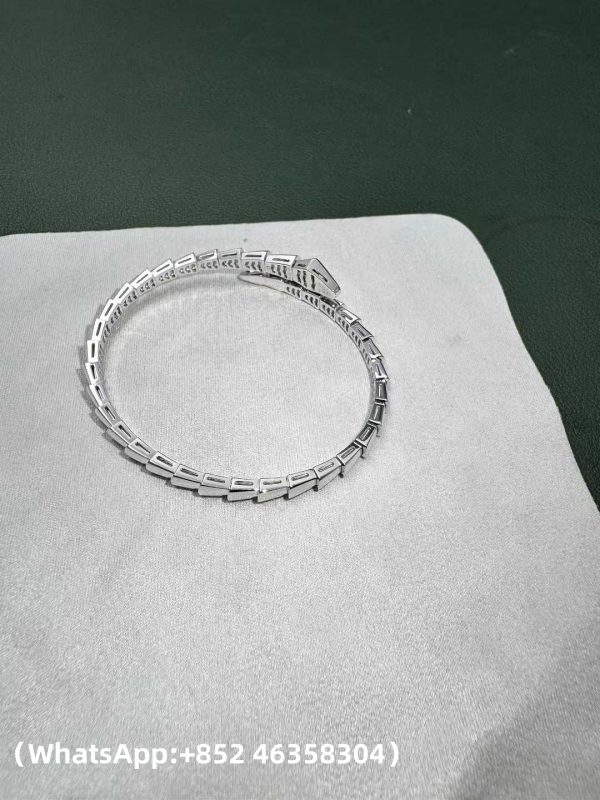 Custom Solid 18K Gold Bulgari Jewelry Serpenti Viper One-coil Bracelet set with Pavé Diamonds on the Head and Tail