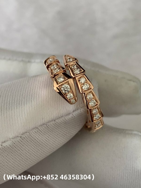 Custom Solid 18k Gold Bulgari Jewelry Serpenti Viper One-coil Ring set with Full Pavé Diamonds