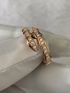 Custom Solid 18k Gold Bulgari Jewelry Serpenti Viper One-coil Ring set with Full Pavé Diamonds