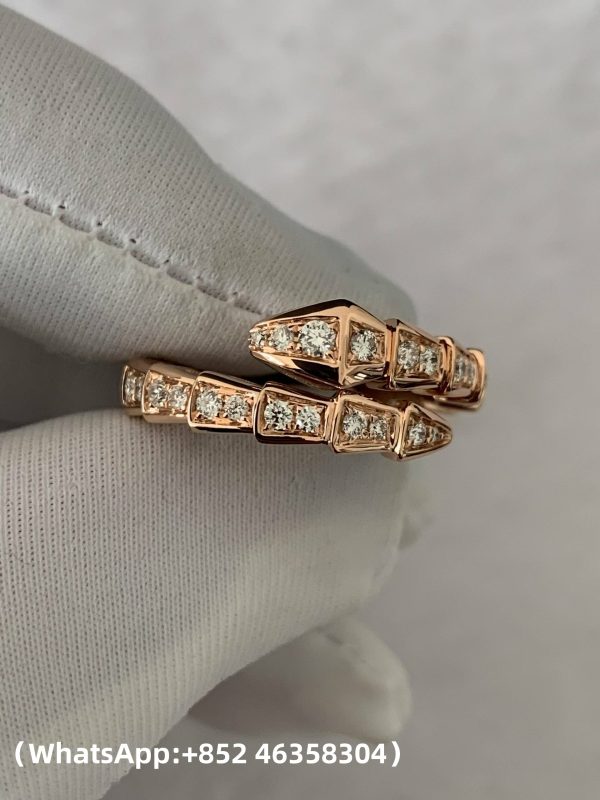 Custom Solid 18k Gold Bulgari Jewelry Serpenti Viper One-coil Ring set with Full Pavé Diamonds