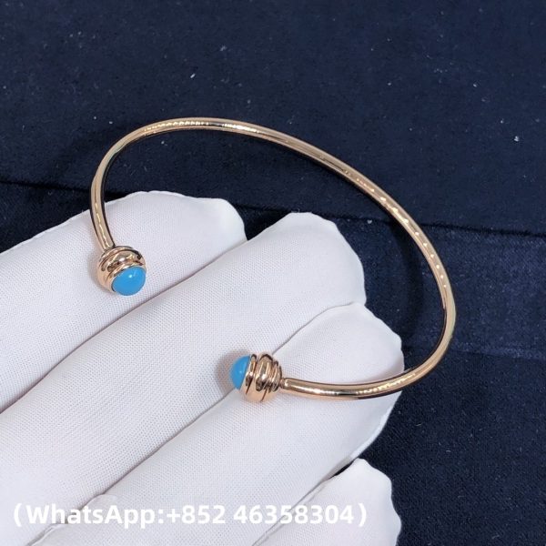 Custom Solid 18k Gold Piaget Jewelry Piaget Possession Open Bangle Bracelet Decorated with 2 Turquoise Cabochons Custom Solid 18k Gold Piaget Jewelry Piaget Possession Open Bangle Bracelet Decorated with 2 Turquoise Cabochons