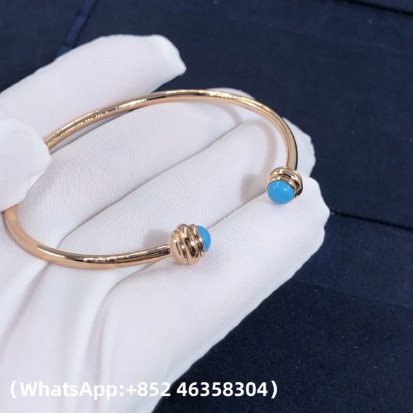 Custom Solid 18k Gold Piaget Jewelry Piaget Possession Open Bangle Bracelet Decorated with 2 Turquoise Cabochons Custom Solid 18k Gold Piaget Jewelry Piaget Possession Open Bangle Bracelet Decorated with 2 Turquoise Cabochons