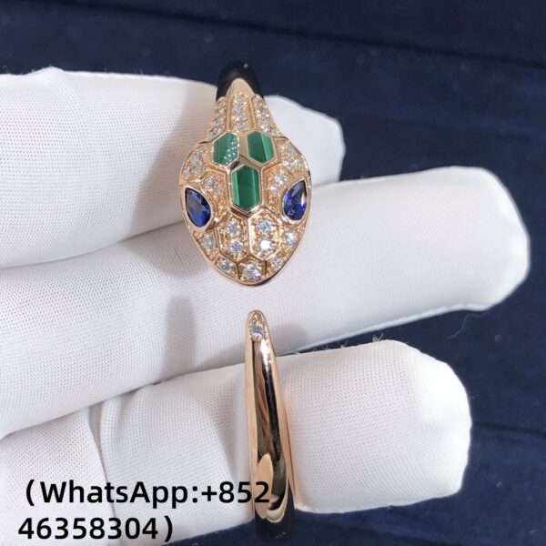 Custom Solid 18K Gold Bulgari Jewelry Serpenti Bracelet Custom Made in 18K Rose Gold with Blue Sapphire Eyes,Malachite and Pavé Diamonds