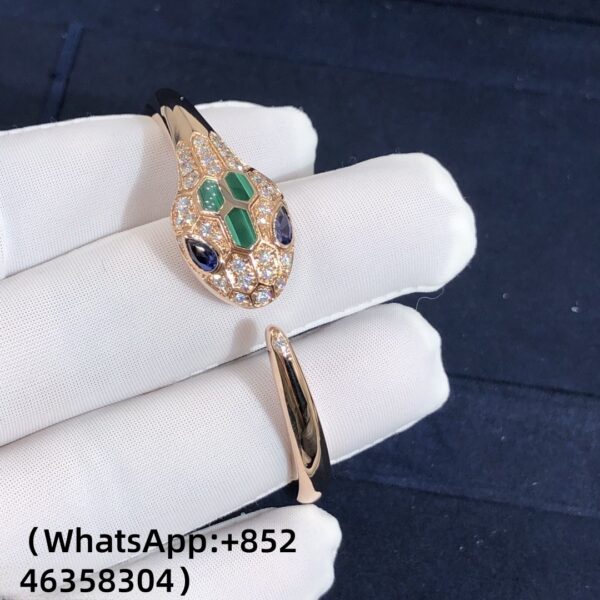 Custom Solid 18K Gold Bulgari Jewelry Serpenti Bracelet Custom Made in 18K Rose Gold with Blue Sapphire Eyes,Malachite and Pavé Diamonds