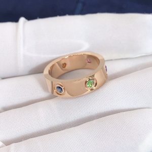 Custom Solid 18K Gold Cartier Jewelry Love Ring in 18K Rose Gold,Sapphires,Garnets and Amethyst