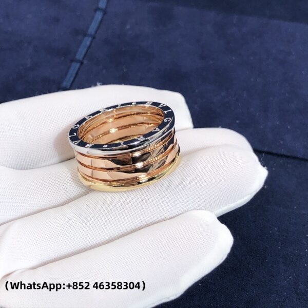 Custom Solid 18K Gold Bulgari Jewelry B.zero1 Four-band Ring in 18K Rose,White and Yellow gold