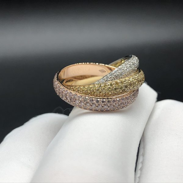Custom Solid 18K Gold Cartier Jewelry Trinity Ring Classic Model Paved