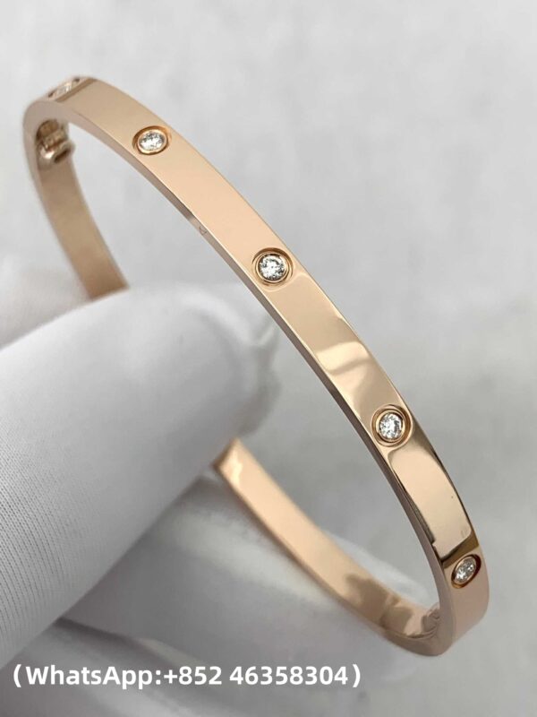 Custom Solid 18k Gold Cartier Jewelry LOVE Bracelet, Small Model, 10 Diamonds