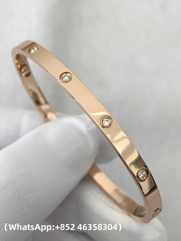Custom Solid 18k Gold Cartier Jewelry LOVE Bracelet, Small Model, 10 Diamonds