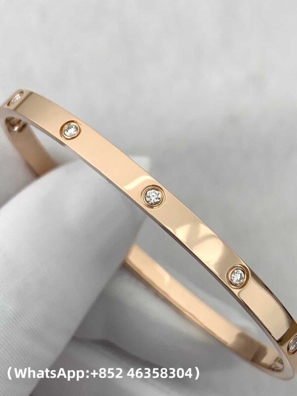 Custom Solid 18k Gold Cartier Jewelry LOVE Bracelet, Small Model, 10 Diamonds
