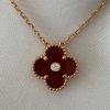 Custom Solid 18k Gold Van Cleef & Arpels Vintage Alhambra Pendant Carnelian with Diamond Custom Solid 18k Gold Van Cleef & Arpels Vintage Alhambra Pendant Carnelian with Diamond