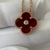 Custom Solid 18k Gold Van Cleef & Arpels Vintage Alhambra Pendant Carnelian with Diamond Custom Solid 18k Gold Van Cleef & Arpels Vintage Alhambra Pendant Carnelian with Diamond