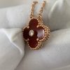 Custom Solid 18k Gold Van Cleef & Arpels Vintage Alhambra Pendant Carnelian with Diamond Custom Solid 18k Gold Van Cleef & Arpels Vintage Alhambra Pendant Carnelian with Diamond