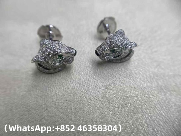 Custom Solid 18k Gold Cartier Jewelry Panthère de Cheetah Earrings Onyx Paved with Diamonds
