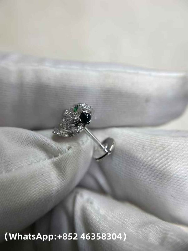 Custom Solid 18k Gold Cartier Jewelry Panthère de Cheetah Earrings Onyx Paved with Diamonds