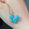 Custom Solid 18k Gold Van Cleef & Arpels Jewelry Two Butterfly Pendant 18K Yellow Gold Diamond Turquoise