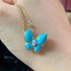 Custom Solid 18k Gold Van Cleef & Arpels Jewelry Two Butterfly Pendant 18K Yellow Gold Diamond Turquoise
