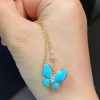 Custom Solid 18k Gold Van Cleef & Arpels Jewelry Two Butterfly Pendant 18K Yellow Gold Diamond Turquoise