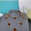 Custom Solid 18k Gold Van Cleef & Arpels Vintage Alhambra Long Necklace, 20 Motifs Carnelian Custom Solid 18k Gold Van Cleef & Arpels Vintage Alhambra Long Necklace, 20 Motifs Carnelian