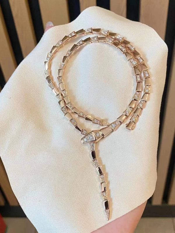Custom Solid 18K Gold Bulgari Jewelry Serpenti Viper Thin Necklace set with Demi Pavé Diamonds Custom Solid 18K Gold Bulgari Jewelry Serpenti Viper Thin Necklace set with Demi Pavé Diamonds