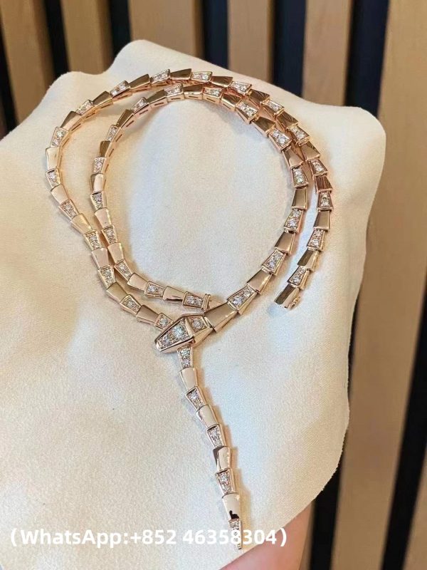Custom Solid 18K Gold Bulgari Jewelry Serpenti Viper Thin Necklace set with Demi Pavé Diamonds Custom Solid 18K Gold Bulgari Jewelry Serpenti Viper Thin Necklace set with Demi Pavé Diamonds