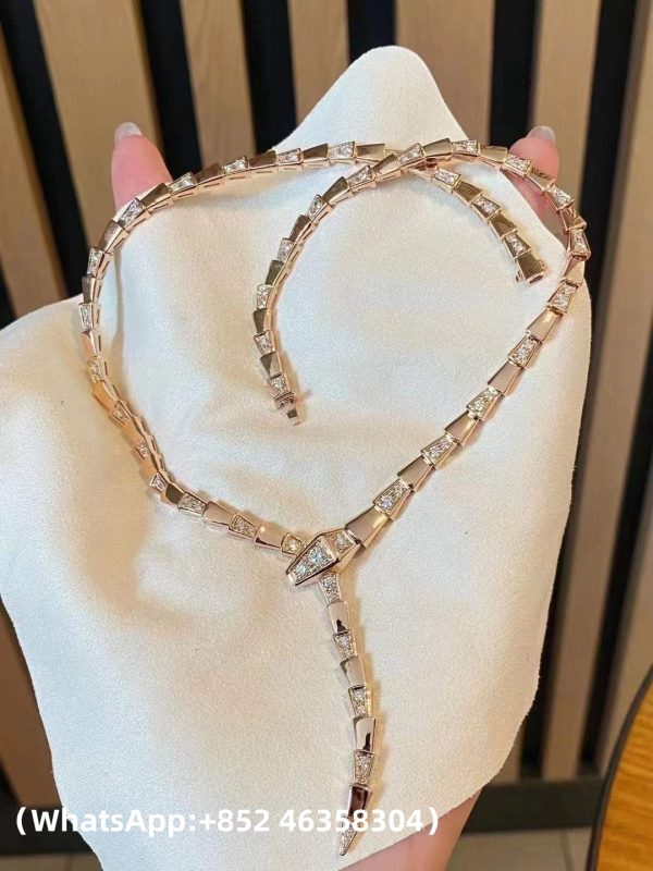 Custom Solid 18K Gold Bulgari Jewelry Serpenti Viper Thin Necklace set with Demi Pavé Diamonds Custom Solid 18K Gold Bulgari Jewelry Serpenti Viper Thin Necklace set with Demi Pavé Diamonds