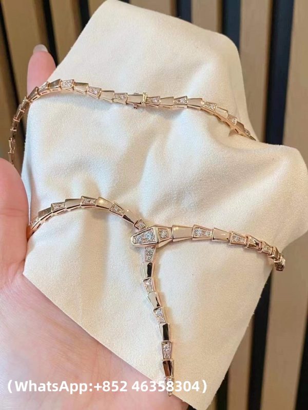 Custom Solid 18K Gold Bulgari Jewelry Serpenti Viper Thin Necklace set with Demi Pavé Diamonds Custom Solid 18K Gold Bulgari Jewelry Serpenti Viper Thin Necklace set with Demi Pavé Diamonds