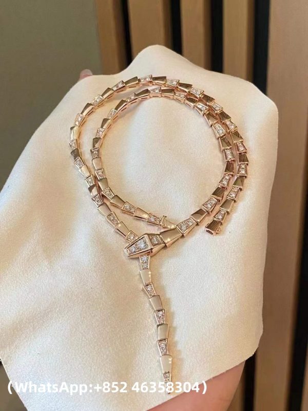 Custom Solid 18K Gold Bulgari Jewelry Serpenti Viper Thin Necklace set with Demi Pavé Diamonds Custom Solid 18K Gold Bulgari Jewelry Serpenti Viper Thin Necklace set with Demi Pavé Diamonds